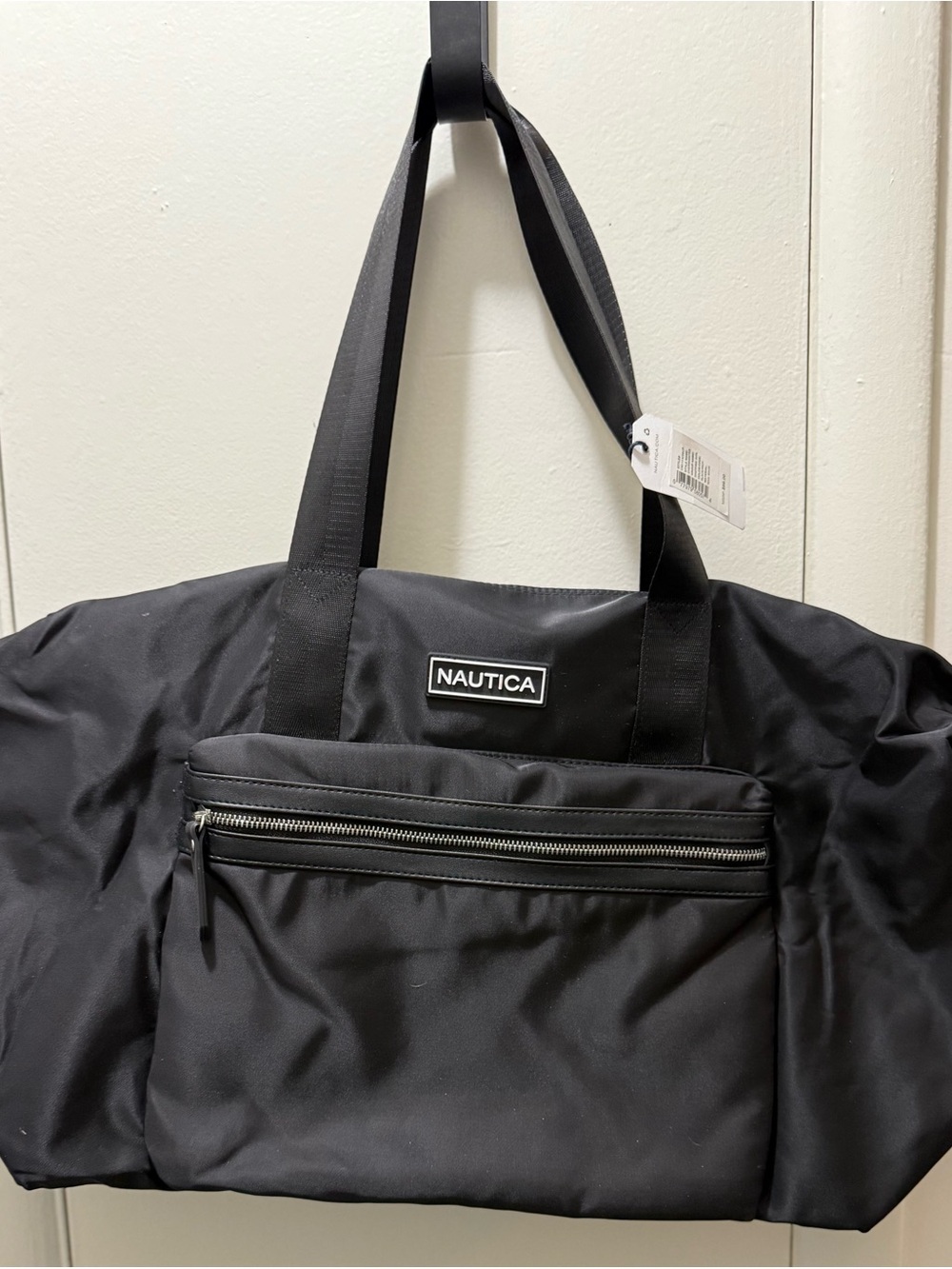 Nautica Black Nylon Duffel Bag with Front Zip Pocket NWT